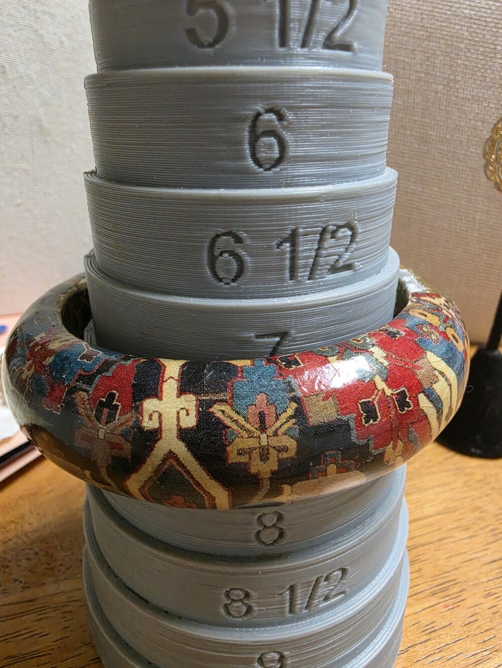 Vintage  Irena Rybicka Signed Decoupage Persian Rug Motif Bangle